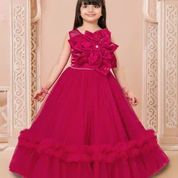 Ministitch Girls Embellished Floral Applique Net Gown Maxi Dress-image-28