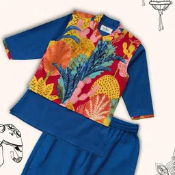 Peekaaboo Kids Boys Floral Printed Regular Pure Cotton Kurta with Pyjamas-45