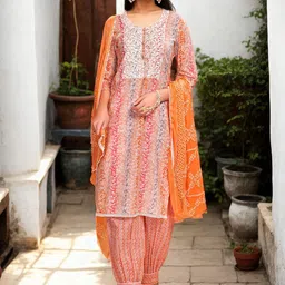 Anouk Women Floral Embroidered Regular Thread Work Pure Cotton Kurta with Harem Pants & With Dupatta-image-61