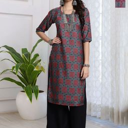 HERE&NOW Pack Of 2 Geometric Printed Round Neck Straight Kurta-image-90