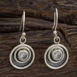 Kushal's Fashion Jewellery 92.5 Sterling Silver Stone Studded Geometric Drop Earrings-34