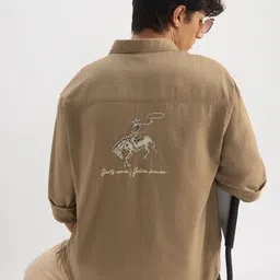 The Souled Store Dusty Roads Embroidered Cotton Linen Casual Shirt-picture-27
