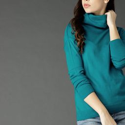 Roadster Women Teal Blue Solid Pullover-image-5
