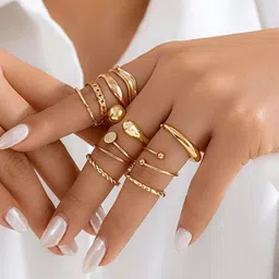 Jewels Galaxy Set Of 10 Gold-Plated Adjustable Midi Finger Rings-50