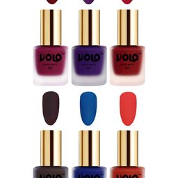 VOLO Set Of 6 Velvet Matte Nail Polish - 8 ml Each - Coral - Metallic Dark Purple-25