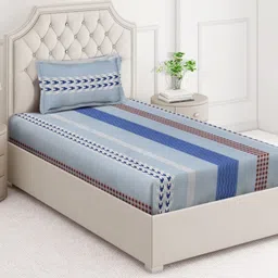 Aura Blue & White Striped Printed 350 TC Single Bedsheet Set 2.15 m x 1.50 m-image-19