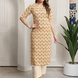 7Threads Women Ethnic Motifs Printed Mirror Work Floral Crepe Kurta-image-67