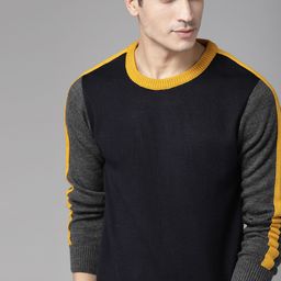 Roadster Men Navy Blue & Charcoal Grey Solid Pullover-picture-12