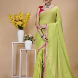 VRAGI Embroidered Pure Georgette Saree-image-14