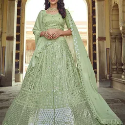 ODETTE Embellished Semi-Stitched Lehenga & Blouse With Dupatta-picture-46