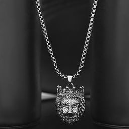 Voylla Men Rhodium Plated Regal Roar Pendant With Chain-picture-32
