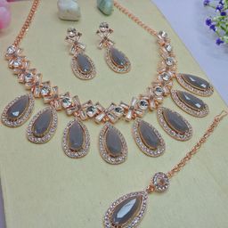VATSALYA creation Alloy Gold- plated Grey Jewellery Set-image-63