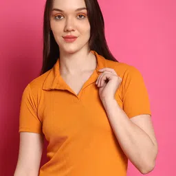 Metronaut Women Ribbed Shirt Coller Regular Crop Top-picture-45