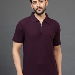 Colorchakra Self Design waffle Knit Polo Collar T-shirt-image-82