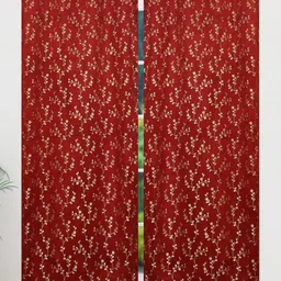 Galaxy Home Decor Maroon Set of 2 Floral Room Darkening Long Door Curtain-image-60