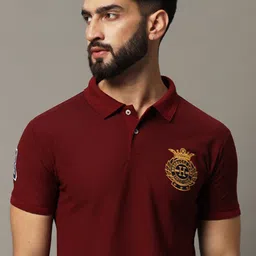 HUSHBUCKS Men Polo Collar Applique T-shirt-picture-40