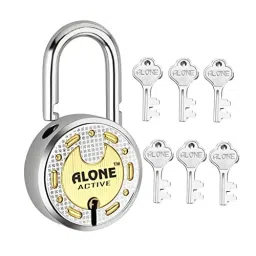 ALONE LOCKS 65 mm Steel Chrome & Antique 6 Keys Double Locking Padlock-27