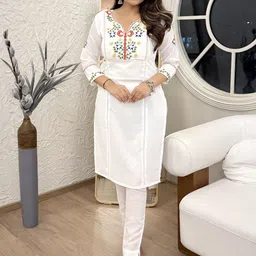 LeeliPeeri Designer Embroidered Notch Neck Tunic With Trousers-image-10