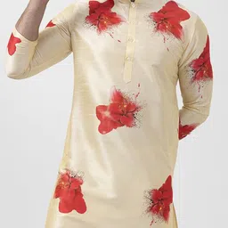 DEVOILER Men Floral Printed Regular Dupion Silk Kurta with Pyjamas image 3