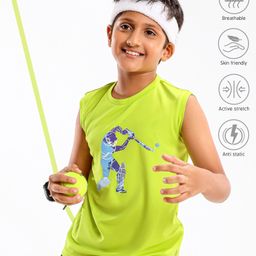 Pine Active Skin Friendly & Breathable Sleeveless Cricket Print T-Shirt - Green-28