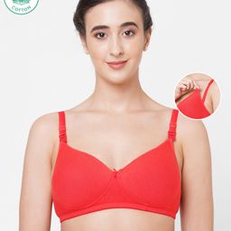 ECOMAMA Organic Cotton & Bamboo Antimicrobial Padded Non Wired Solid Feeding Bra - Red-image-66