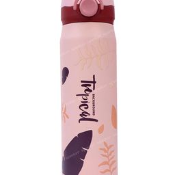Spanker Insulated Hot n Cold Water Bottle Stainless Steel SUS 304 Flask Metal Thermos Spill Proof Cap Closure BPA Free for Office College School Home Drinkware 420ml -  Pink  Tropical-13