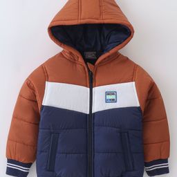 Little Kangaroos Taffeta Full Sleeves Quilted Winter Jacket Text Applique - Navy Blue-image-33