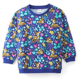 Babyhug 100% Cotton Knit Full Sleeves Sweatshirt With Floral & Deer Print - Navy Blue-image-99
