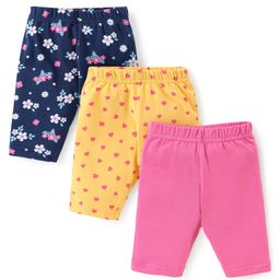 Babyhug Knit Three Fourth Leggings Floral Hearts & Solid Print Pack of 3 -Multicolour-image-28