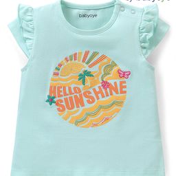 Babyoye  Cotton Lycra Knit Half Sleeves T-Shirt with Frill Detailing & Text Print - Blue-image-43