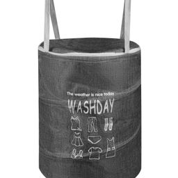 Kuber Industries Laundry Basket  Round Foldable Laundry Basket  Jute Storage Bag with Button Handles  Clothes Basket for Home  Toy Storage Basket  45 LTR  Gray-10