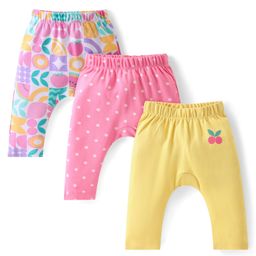 Babyhug Cotton Interlock Knit Full Length Diaper Legging Polka Dots & Fruit Print Pack Of 3 - Multicolor-image-52