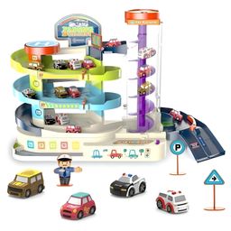 VELLIQUE 3 Level Car Race Track Set, Kids Car Toy Garage Playset, Electric Parking Lot Toy for Toddler with Background Sound & Light for Automatic & Manual-0