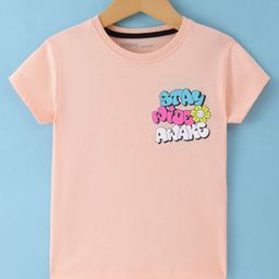 Doreme Single Jersey Half Sleeves T-Shirt with Text Print - Peach-image-39