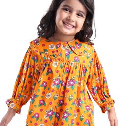 Babyhug Rayon Woven Full Sleeves Floral Printed Collared Top - Yellow-image-76