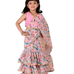 Cutiediva Sleeveless Floral Printed & Sequins & Lace Embellished Ready to Wear Saree - Multi Colour-image-18