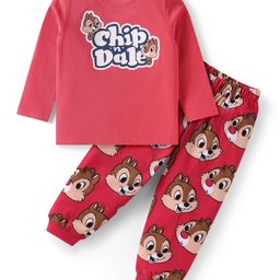 Babyhug Disney Single Jersey Knit Full Sleeves Night Suit with Chip N Dale Graphic - Red-image-79