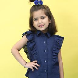 BaawRi Cotton Sleeveless Frill Detailed Solid Top - Blue-image-22