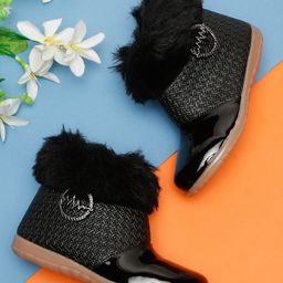 Tiny Bugs Fur Detailed Zip Up Boots - Black-picture-35