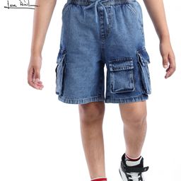 Arias Cotton Woven Knee Length Washed Shorts With Cargo Pockets - Blue-image-50