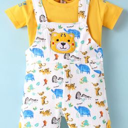 Dapper Dudes Animals Printed Dungaree With Half Sleeves Typography Printed Tee - Yellow-image-41