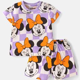 Babyhug Disney Single Jersey Knit Half Sleeves Shorts Night Suit With Minnie Mouse Print - White-image-99