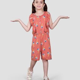 Plum Tree Pure Cotton Sleeveless Palm Trees Printed Jumpsuit - Orange-image-25