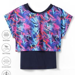 Pine Active Knit Half Sleeves Super Stretch Printed Crop Top with Vest - Multicolor-image-81