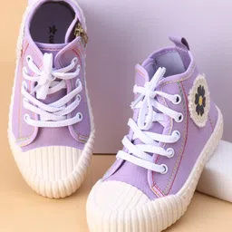 Cute Walk by Babyhug Lace Up Casual Shoes with Floral Patch Detailing - Purple-picture-1