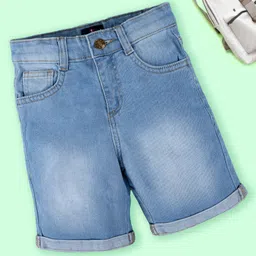 Kiddopanti Denim Washed Roll Up Shorts - Medium Blue-picture-30