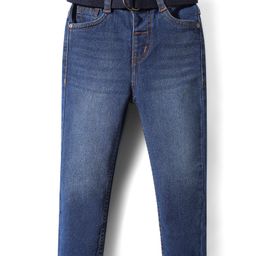Babyhug Denim Full Length Washed Jeans With Stretch & Belt - Navy Blue-image-62