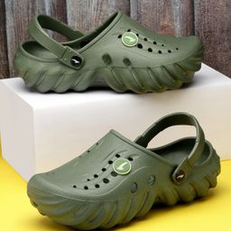 asian Solid With Back Strap Perforated Clogs - Olive-17