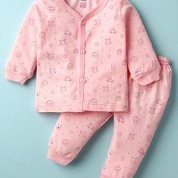 Simply Interlock Knit Full Sleeves Co-ords Night Suit with Cloud Print - Pink-picture-19