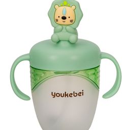 Adore Simbha- The Silicon Straw Sipper with Gravity Ball & Twin Handle 210ml - Green-2